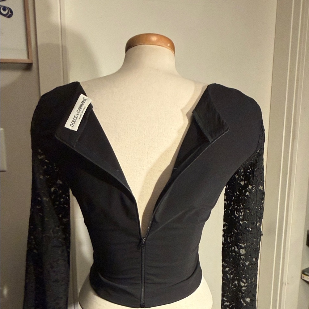 Vintage 90’s Dolce & Gabbana Black Lace Sleeve Top - Picture 6 of 12